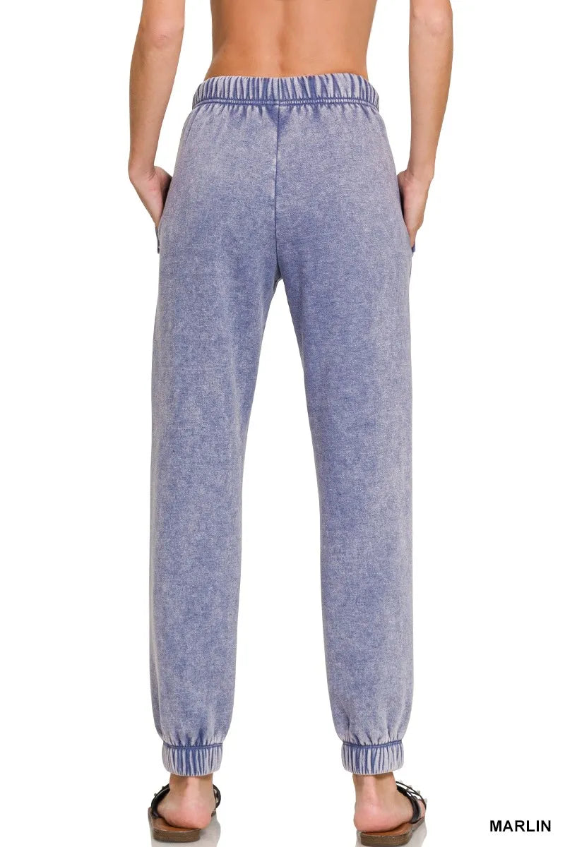 Zenana Acid Wash Fleece Sweatpants with Pockets on Simply Obsessed