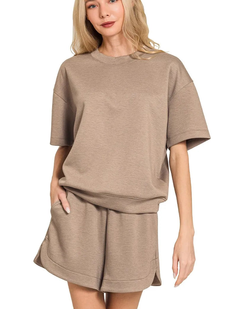 Zenana Scuba Short Sleeve Top & Shorts Set on Simply Obsessed
