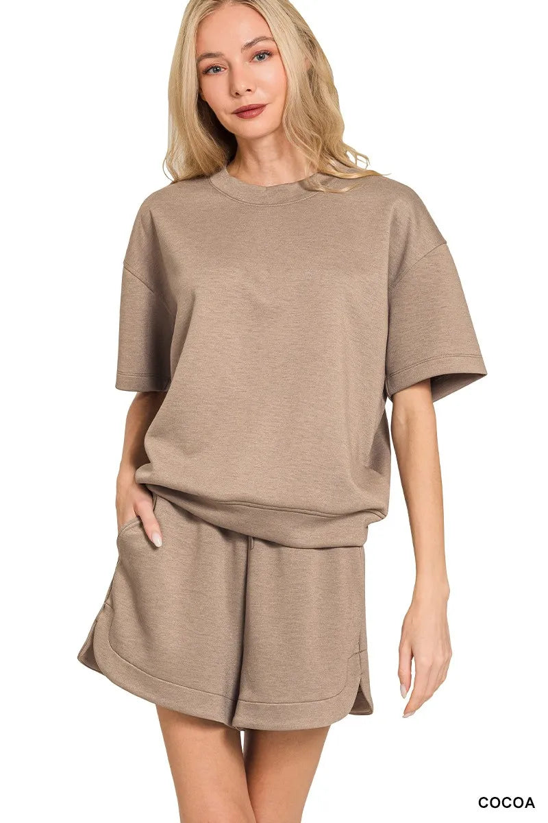 Zenana Scuba Short Sleeve Top & Shorts Set on Simply Obsessed