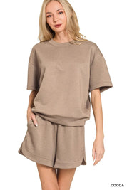 Zenana Scuba Short Sleeve Top & Shorts Set on Simply Obsessed