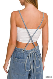 ZENANA Denim Medium Washed Wide Leg Overalls on Simply Obsessed