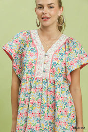 UMGEE Mix Floral Tiered Mini Dress with Side Pockets on Simply Obsessed