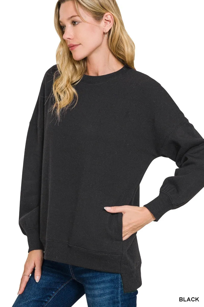 Zenana Full Size Fleece Hi-low Boyfriend Sweatshirts with Pockets Plus Size on Simply Obsessed