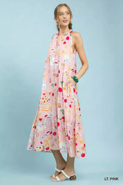 UMGEE Abstract Print Tiered Halter Midi Dress on Simply Obsessed