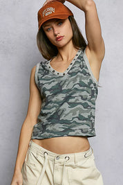 POL Studded Camouflage V-Neck Cropped Tank on Simply Obsessed