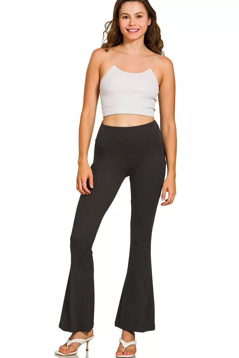 ZENANA Brushed Dty Microfiber Flare Pants on Simply Obsessed