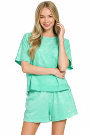 ZENANA Acid Washed Oversized Top & Shorts Set on Simply Obsessed