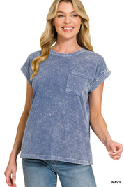 ZENANA Halo Snow Washed Cuffed Short Sleeve Tee on Simply Obsessed
