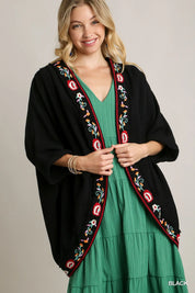 Umgee Embroidery Open Front Kimono with Pleated Shoulder Detail on Simply Obsessed
