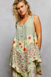 POL Round Neck Ribbed Tank with Woven Print Patch on Simply Obsessed