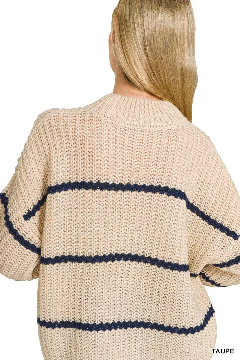 ZENANA Oversize Striped Sweater on Simply Obsessed