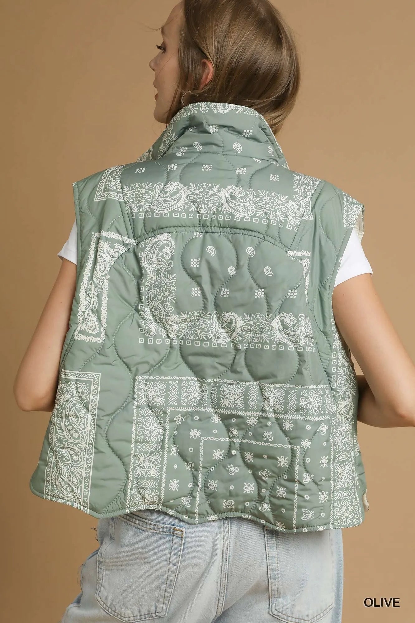 UMGEE Bandana Print Quilted Puffer Vest on Simply Obsessed