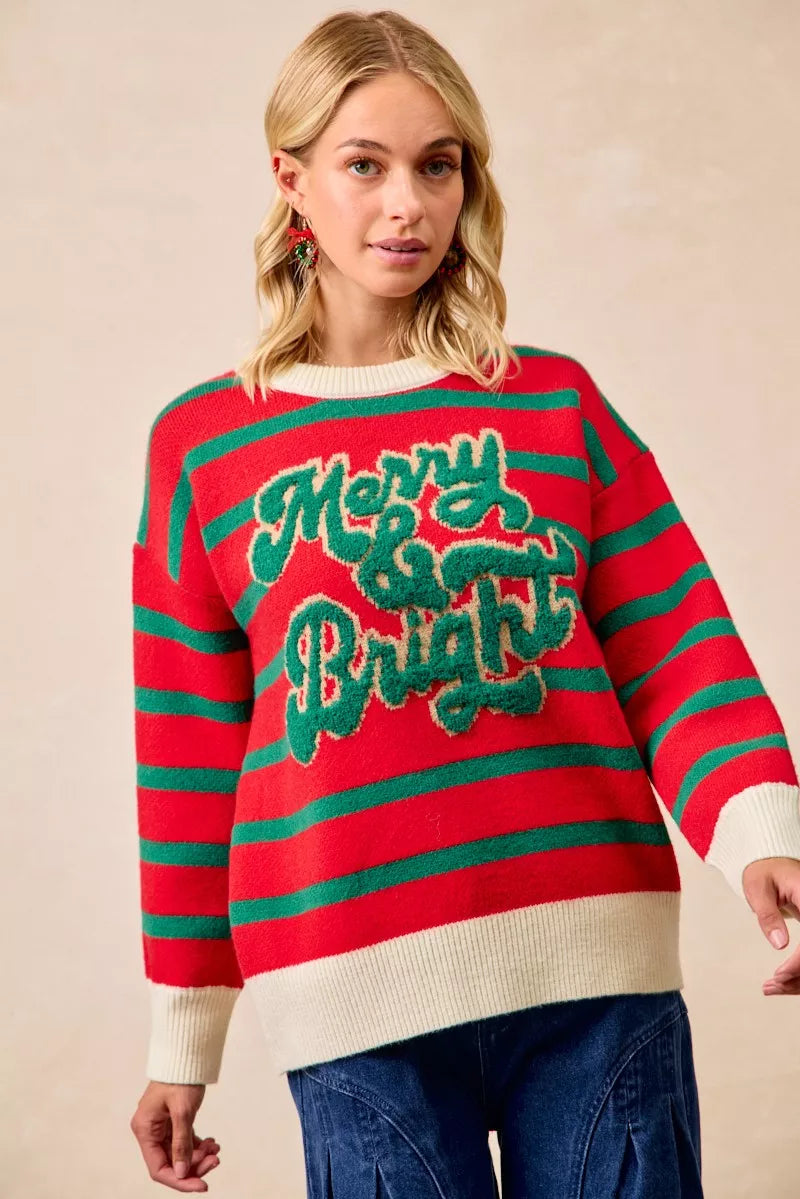 BIBI Christmas Theme Stripe Knit Top on Simply Obsessed