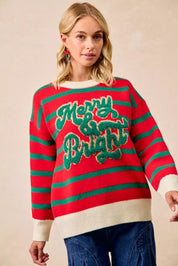 BIBI Christmas Theme Stripe Knit Top on Simply Obsessed