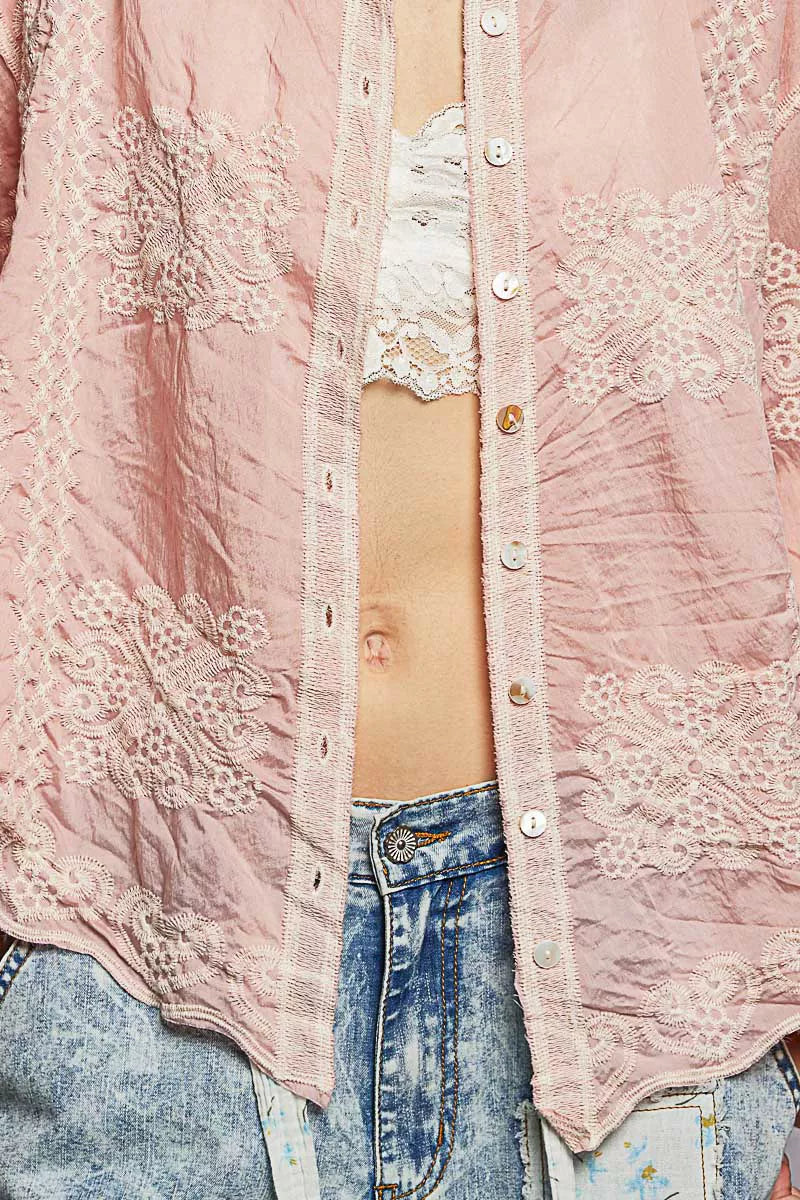 POL Embroidery Button Down Long Sleeve Shirt on Simply Obsessed