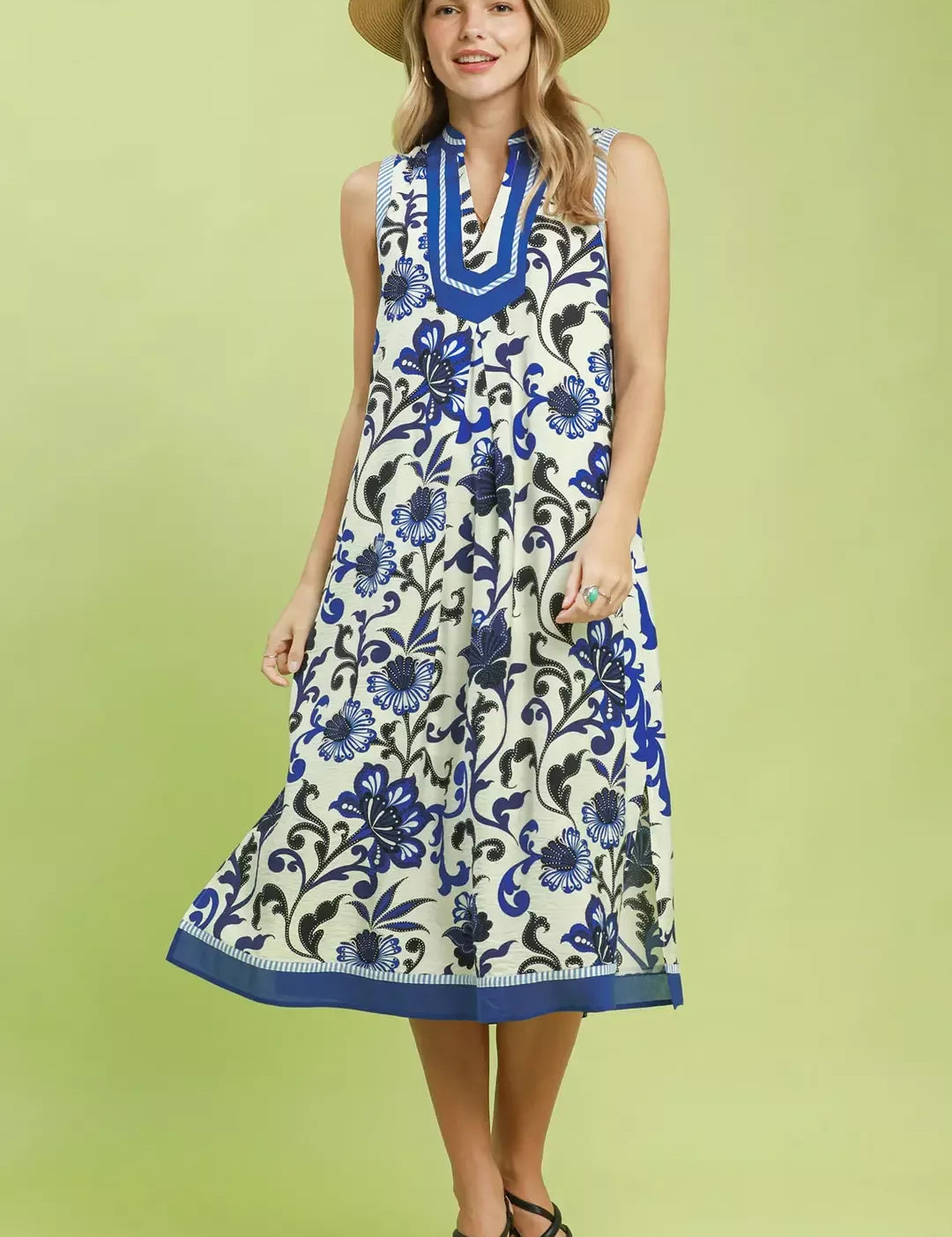 UMGEE Floral Scroll Sleeveless Midi Dress on Simply Obsessed