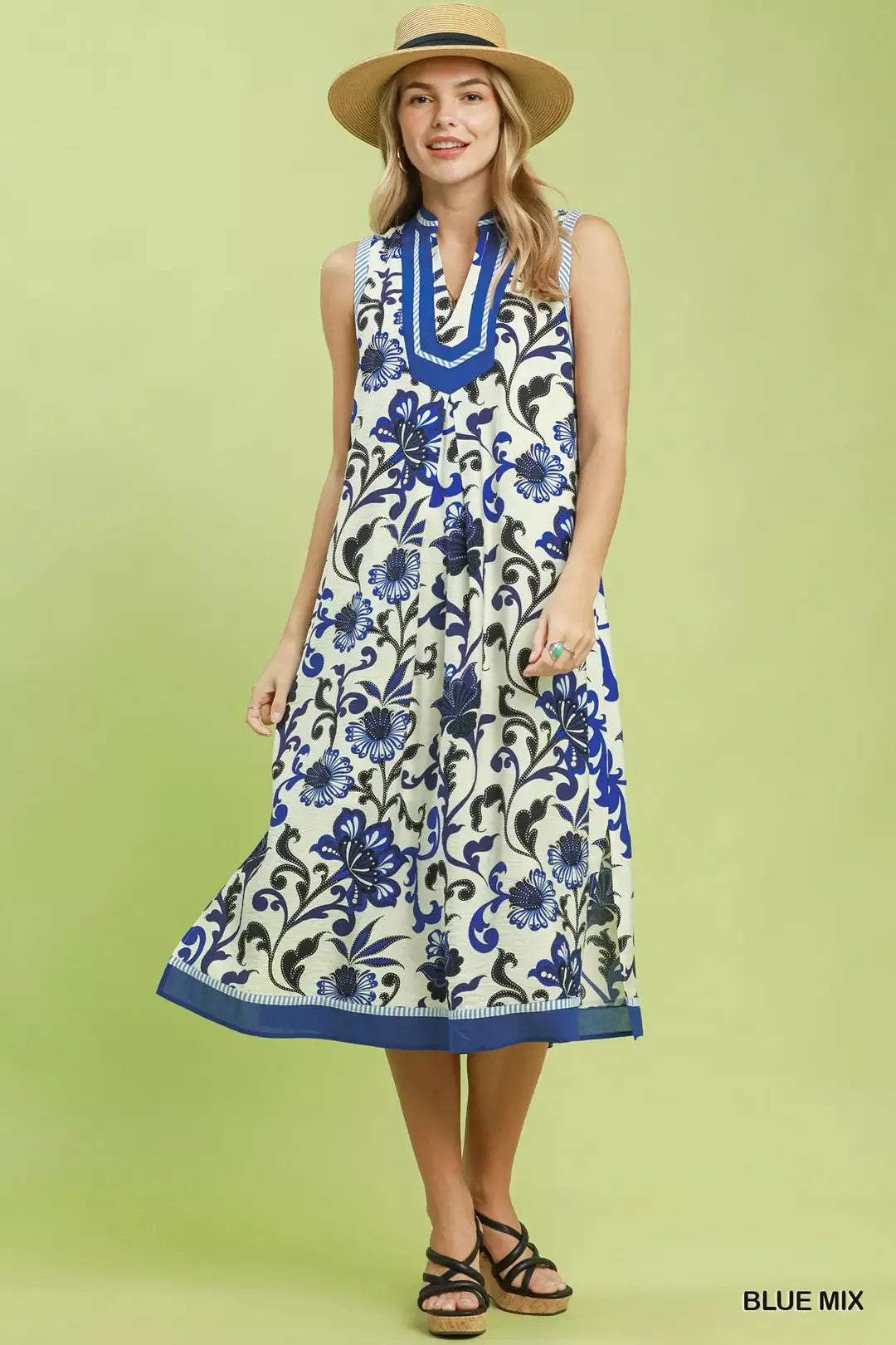 UMGEE Floral Scroll Sleeveless Midi Dress on Simply Obsessed