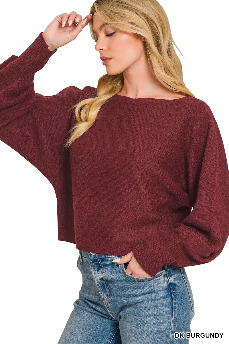 ZENANA Boat Neck Balloon Sleeve Sweater on Simply Obsessed