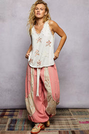 POL Floral Print Star Patch V-Neck Ribbed Tank on Simply Obsessed