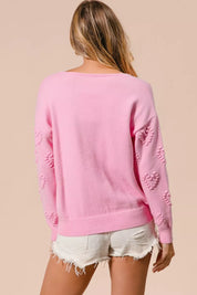 BiBi Valentines Heart Pompom V Neck Knit Top on Simply Obsessed
