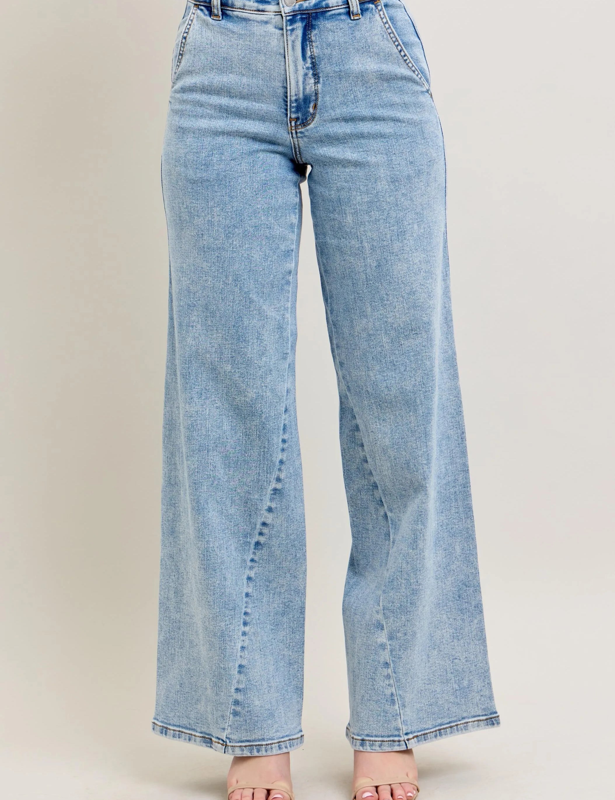 Judy Blue Full Size High Waist Wide Leg Jeans with Skewed Inseam Plus Size on Simply Obsessed