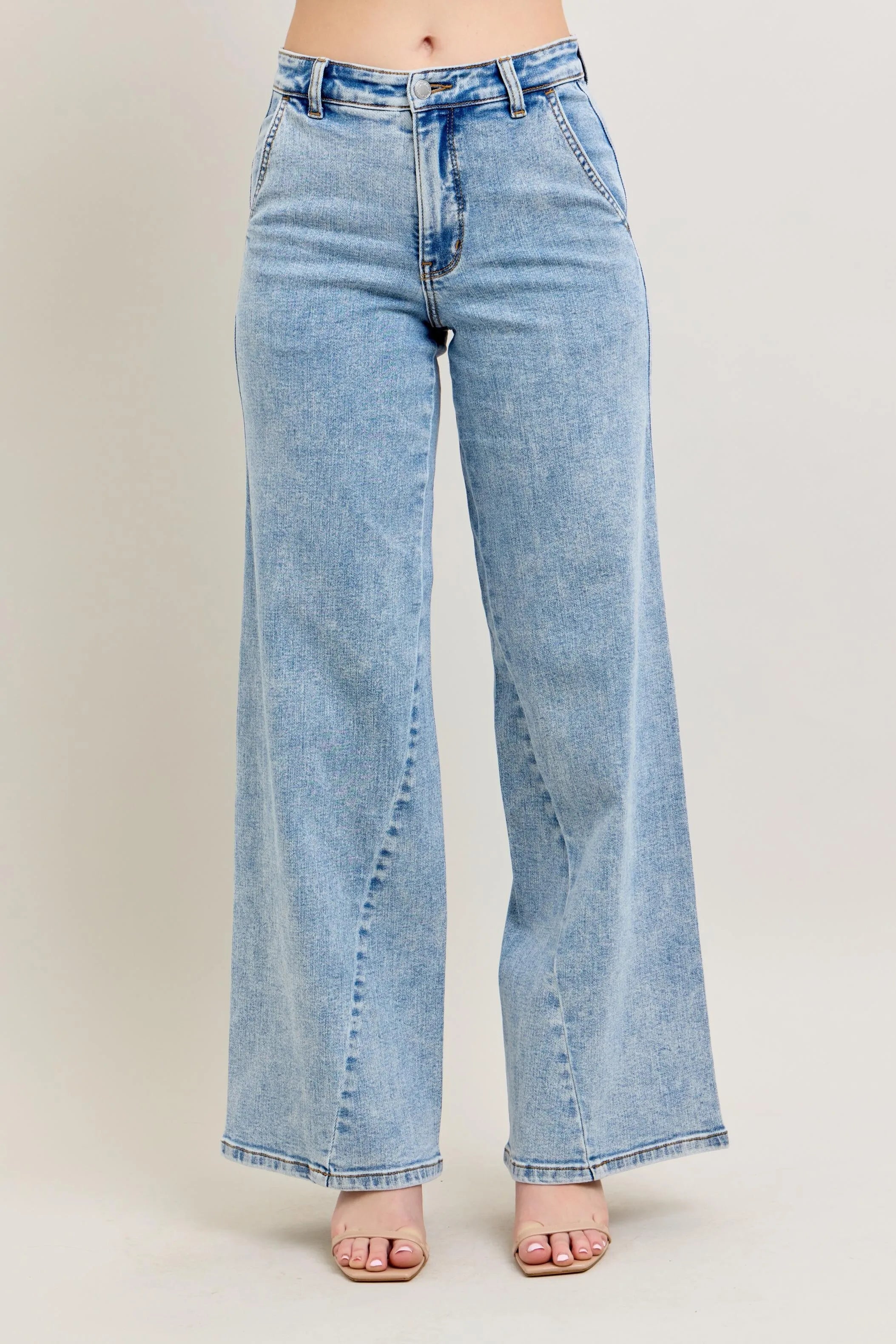 Judy Blue Full Size High Waist Wide Leg Jeans with Skewed Inseam Plus Size on Simply Obsessed
