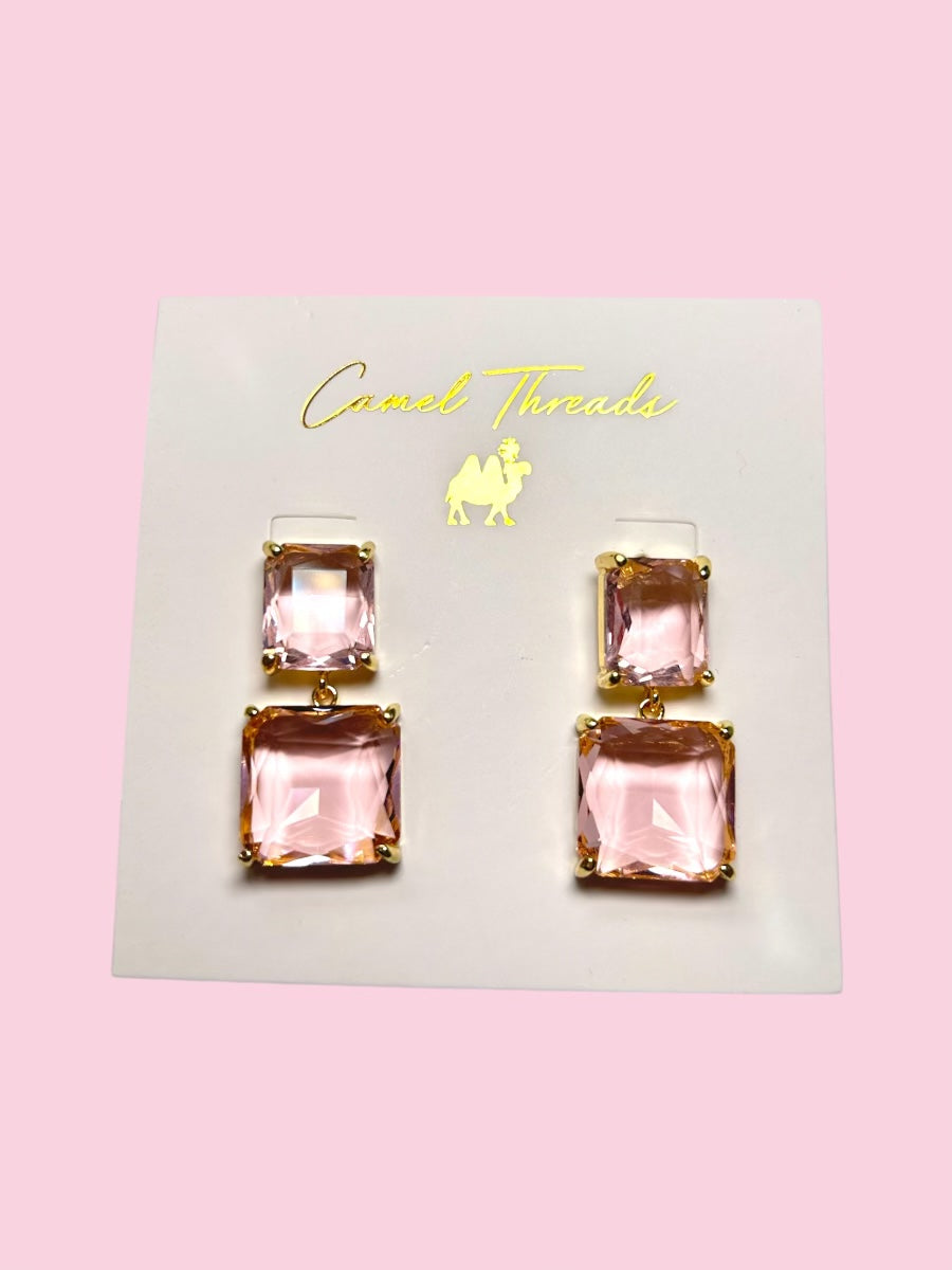 CAMEL THREADS: Double Light Pink Stone Earrings on Simply Obsessed