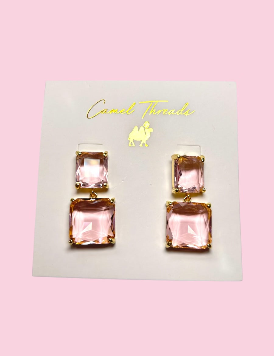 CAMEL THREADS: Double Light Pink Stone Earrings on Simply Obsessed
