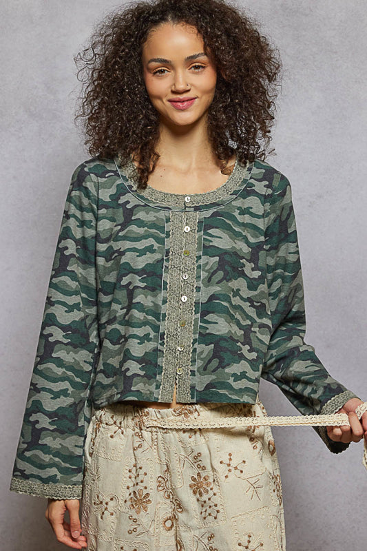 POL Camo Button Up Top on Simply Obsessed