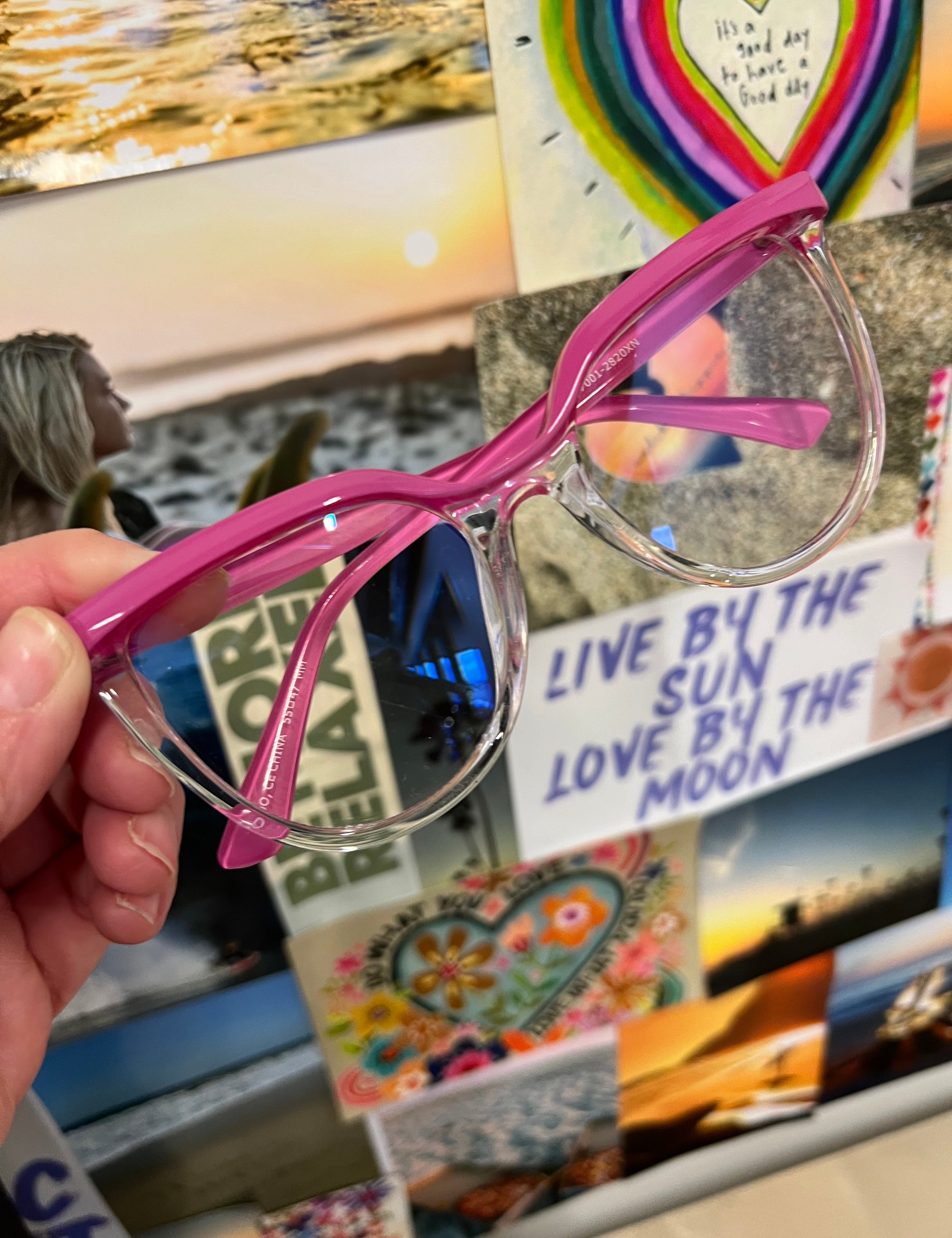 Candy Pink Blue Light Glasses on Simply Obsessed
