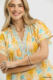 UMGEE Mix Floral Print Blouse with Crochet Lace Trim **DEBUT SALE** on Simply Obsessed