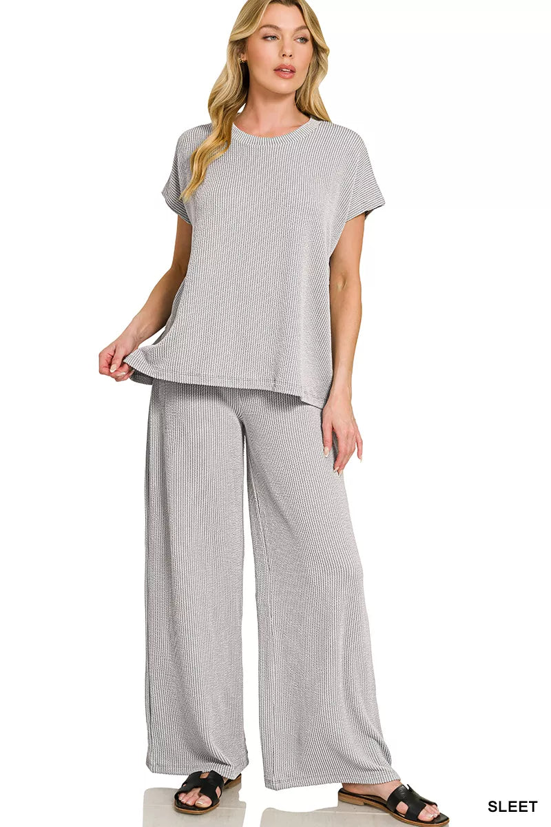 ZENANA Raised Rib Relaxed Top & Pants Set on Simply Obsessed