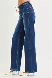 RISEN Full Size High Rise Wide Leg Jeans with Front Tie Detail Plus Size on Simply Obsessed