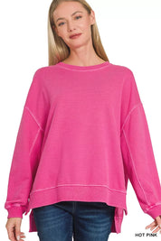 Zenana Full Size French Terry Pigment Dye & Enzyme Washing Pullover Plus Size on Simply Obsessed
