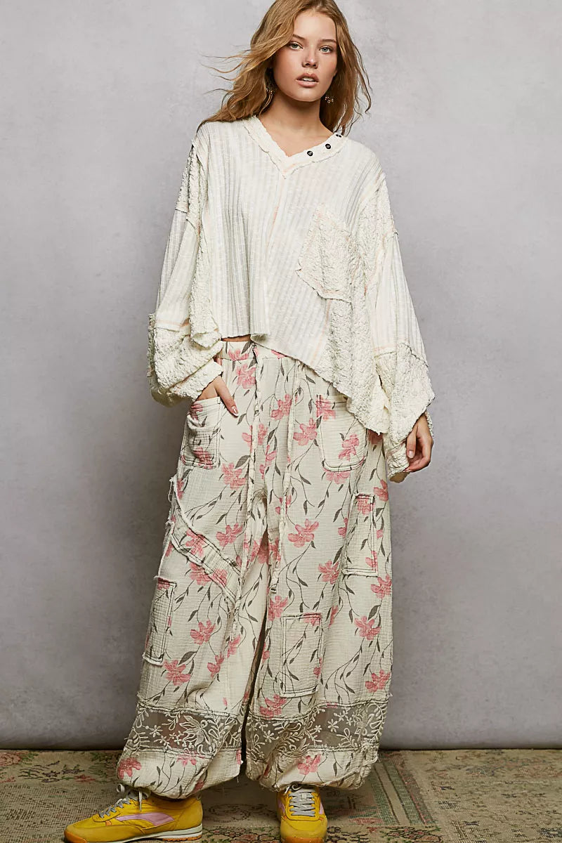 POL V-Neck Long Sleeve Top with Stitch Detail on Simply Obsessed