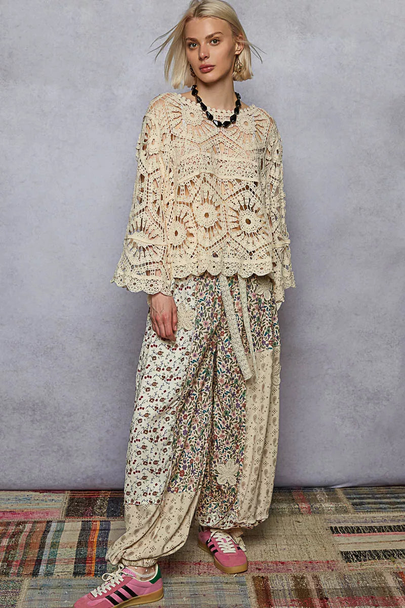 POL Round Neck Weave Knit Pattern Cropped Cover Up on Simply Obsessed