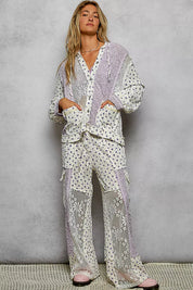 POL Floral Balloon Sleeve Hooded Lace Jacket with Stitch Detail on Simply Obsessed