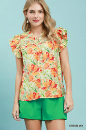 UMGEE Smocked Yoke Ruffle Sleeve Floral Blouse on Simply Obsessed