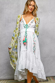 POL Scalloped Edge Open Front Crochet Cardigan with Colorful Stripe Pattern on Simply Obsessed