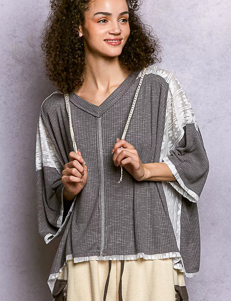 POL Short Sleeve Hoodie Top with Lace Detail on Simply Obsessed