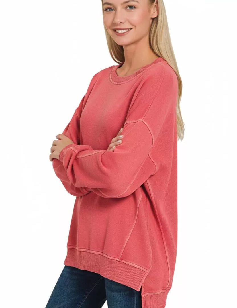 ZENANA Full Size French Terry Pigment Dye & Enzyme Washing Pullover Plus Size on Simply Obsessed