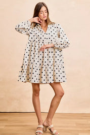 BIBI Polka Dot Corduroy Collared V Neck Dress on Simply Obsessed