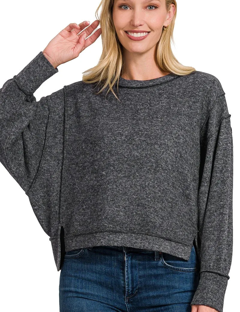 ZENANA Brushed Melange Hacci Oversized Pullover on Simply Obsessed
