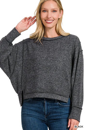 ZENANA Brushed Melange Hacci Oversized Pullover on Simply Obsessed