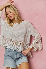 SO ME Floral Embroidered Crochet Lace Trimmed Top **DOORBUSTER** on Simply Obsessed