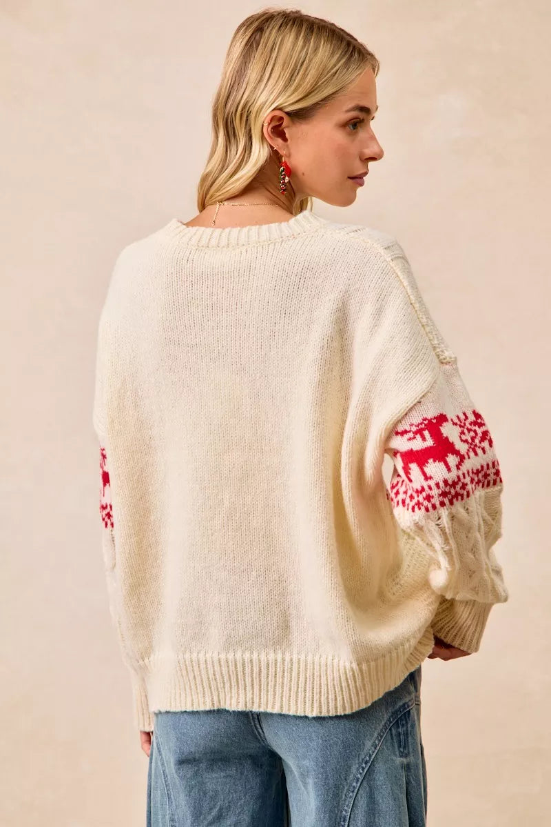 BIBI Christmas Theme Patterned Cable Knit Sweater on Simply Obsessed