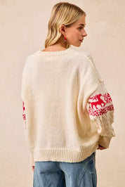BIBI Christmas Theme Patterned Cable Knit Sweater on Simply Obsessed