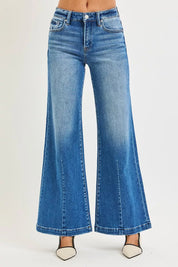 RISEN Full Size Mid Rise Wide Leg Jeans with Flared Look Plus Size on Simply Obsessed