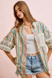 BIBI Eyelet Lace And Floral Mix And Match Shirt Top on Simply Obsessed