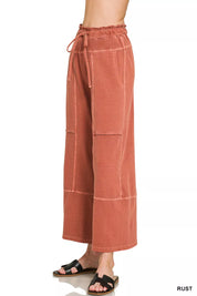 ZENANA French Terry Washed Exposed-seam Wide Leg Pants on Simply Obsessed